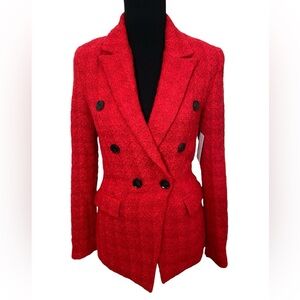 Red French girl tweed double breasted blazer